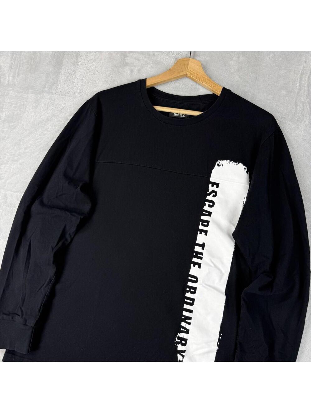 IZZUE Long Sleeve T-Shirt Black Graphic Print Streetwear Mens L Urban Causal